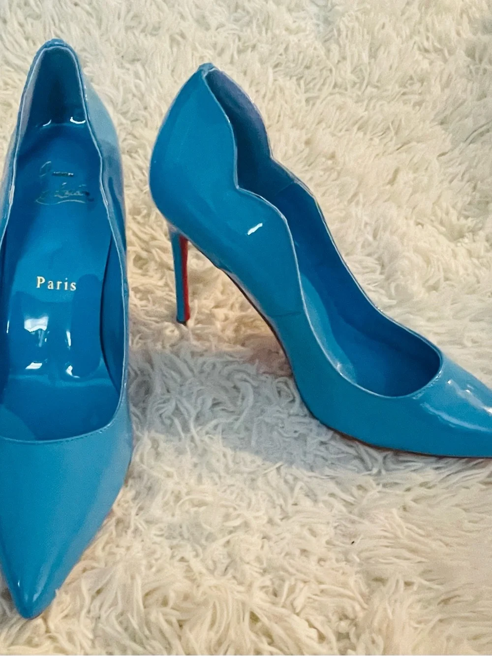 Christian Louboutin Glossy Turquoise Patent Pointed-Toe Pumps